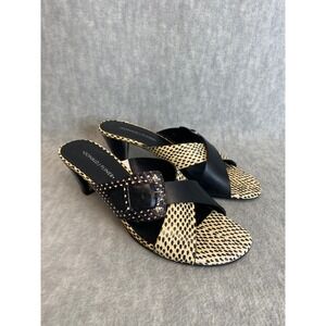 Donald‎ J Pliner Womens Mules Heels 9 1/2M Snake Print Buckle Slip On Shoes